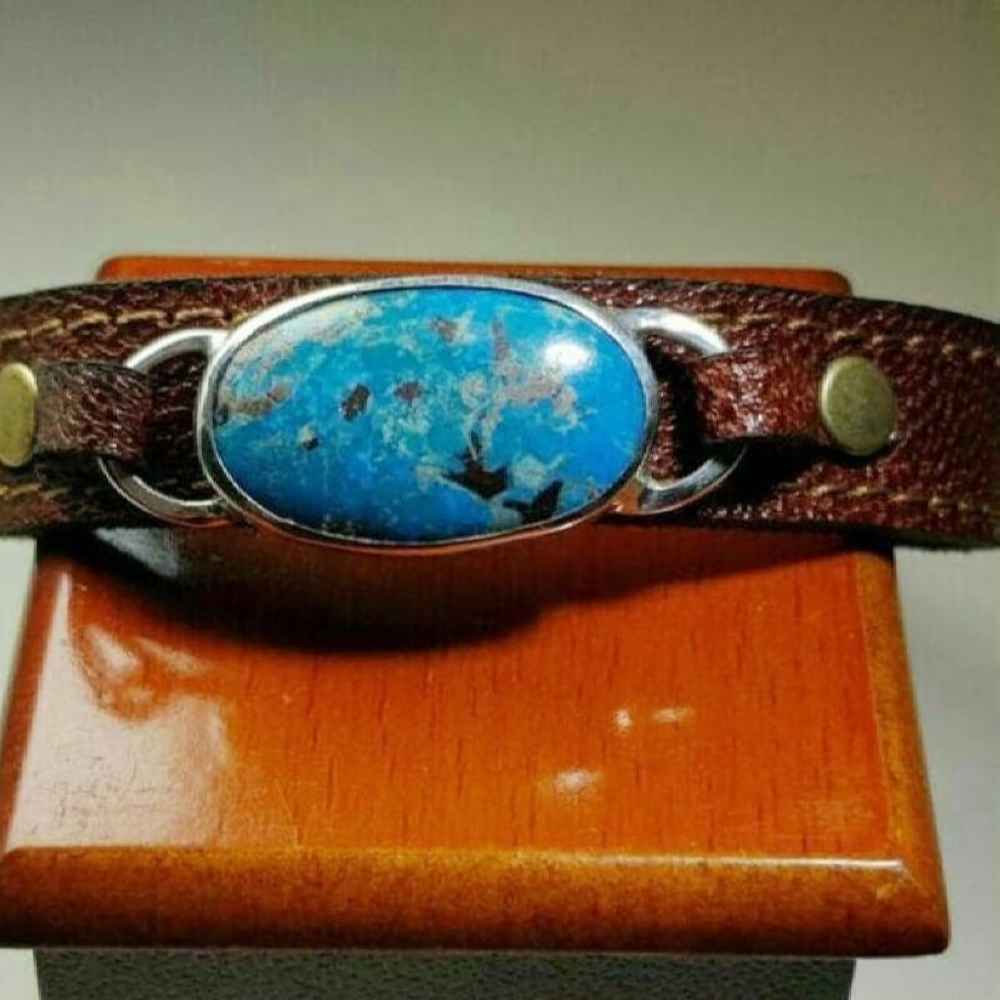 Leather Bracelet for Men with Turquoise Gemstone