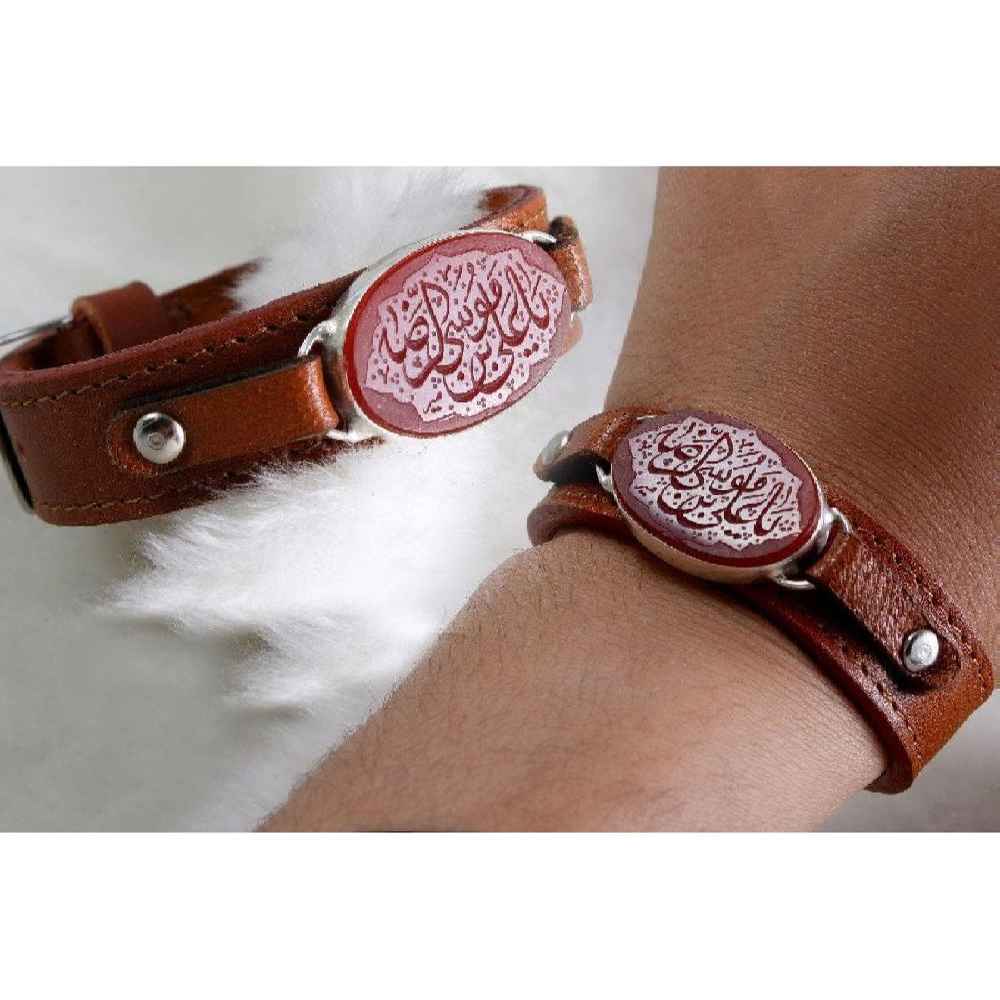 Islamic Leather Buckle Clasp Bracelet with Agate