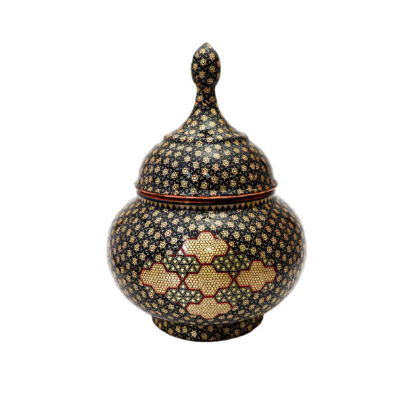 Handcrafted Persian Copper Sugar Bowl Decorated with Khatam Marquetry Art Darksaam