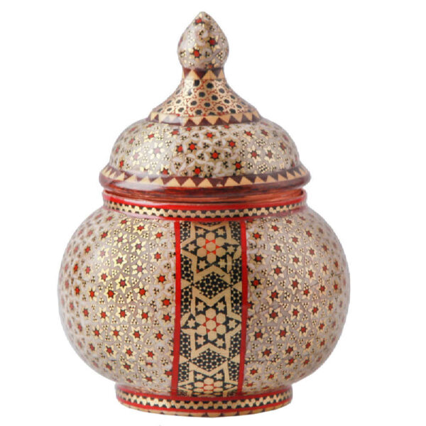 Handcrafted Persian Copper Sugar Bowl Decorated with Khatam Marquetry Art Sanam