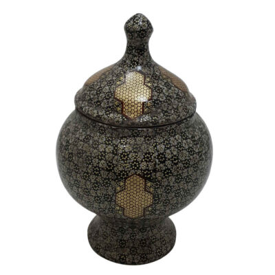 Handcrafted Persian Copper Sugar Bowl Decorated with Khatam Marquetry Art Tashrifat