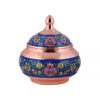Handcrafted Persian Copper Sugar Bowl with Lid - Minakari Enameled Flowers
