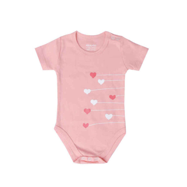 Pink Heart Short-Sleeve Baby Onesies Bodysuit