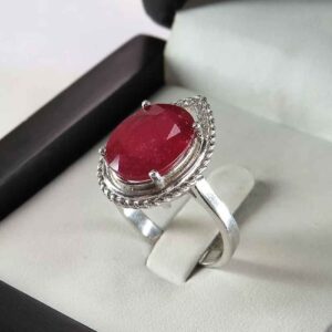 Red Ruby Women's Silver Ring Model Ashki