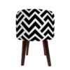Luxurious Velvet Footstool with Wooden Legs Round Zigzag