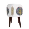 Round Velvet Footstool with Wooden Legs Inspired by Persian Art White Abra