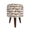 Round Velvet Footstool with Wooden Legs Inspired by Persian Art White Tamana