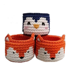 Set of 3 Crochet Storage Basket Model Animals