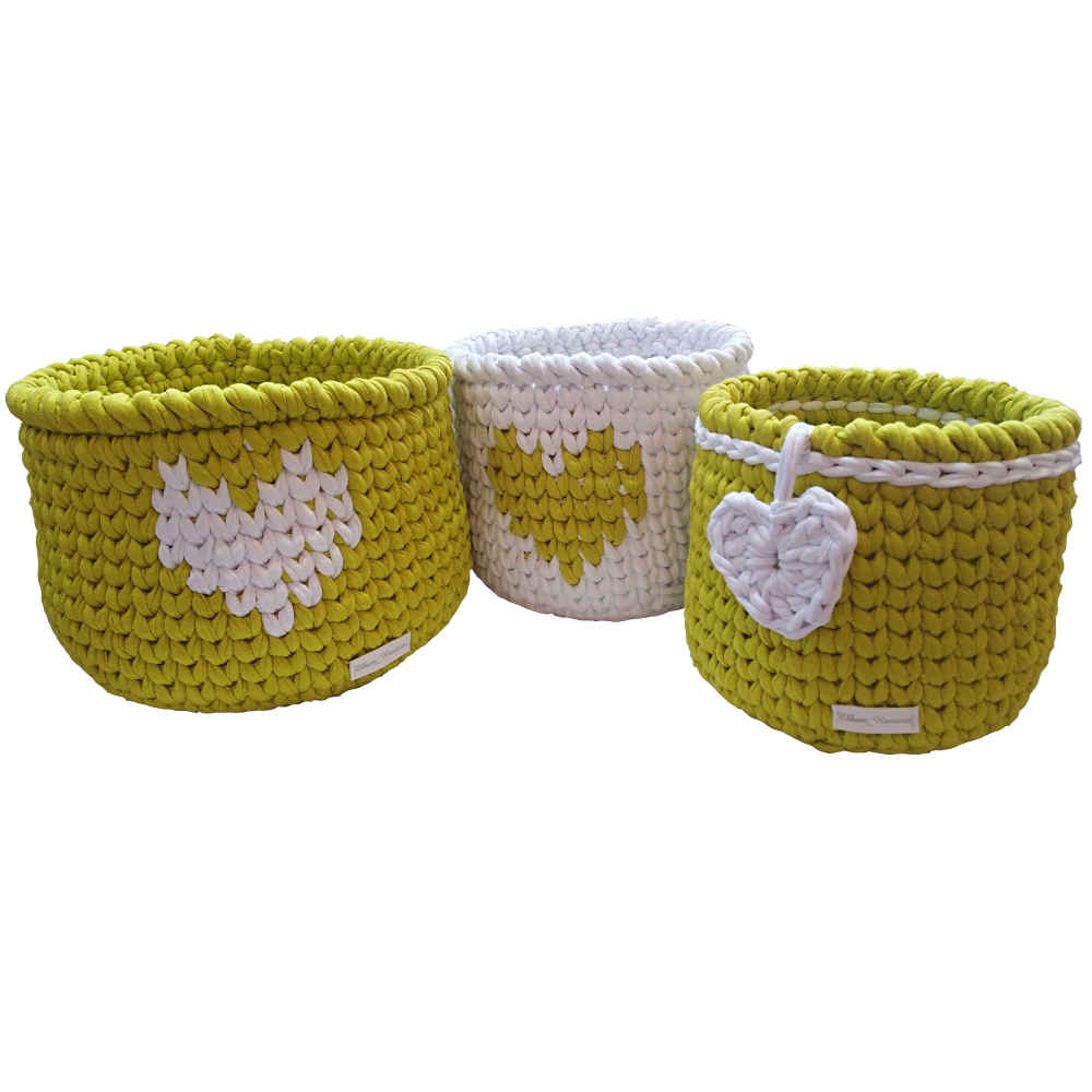 Set of 3 Crochet Storage Baskets Yarn Model Art