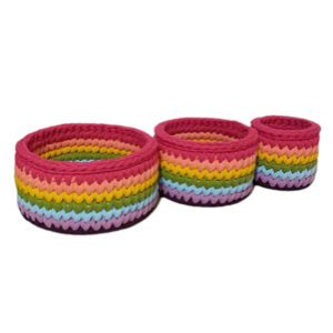 Set of 3 Crochet Storage Basket Model Rainbow