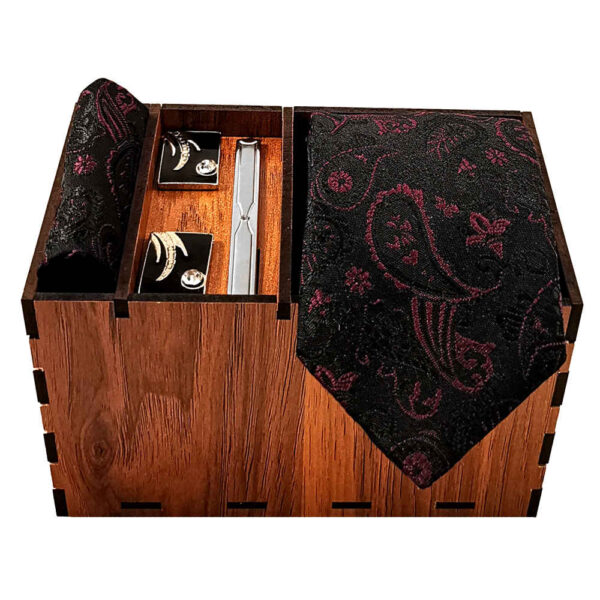 Men's Tie, Handkerchief & Cufflinks Neckwear Set - Luxurious Boteh