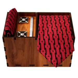 Red Tie, Handkerchief, Tie Clip & Cufflinks