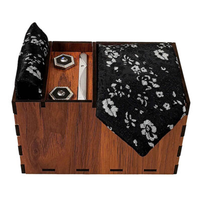 Men’s Tie, Handkerchief & Cufflinks Neckwear Set – Luxurious Flower