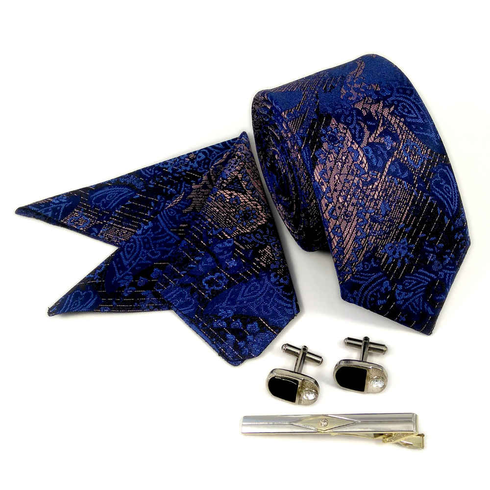 Men’s Tie, Handkerchief & Cufflinks Neckwear Set – Luxurious Mandana