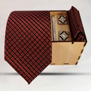 Red Tie, Handkerchief & Cufflinks