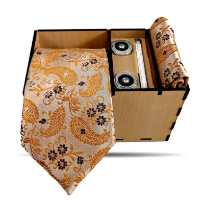 Men’s Tie, Handkerchief & Cufflinks Neckwear Set – Luxurious Saman