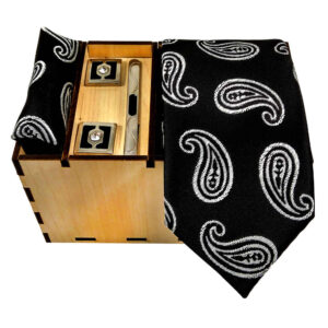 Black Paisley Tie, Handkerchief & Cufflinks