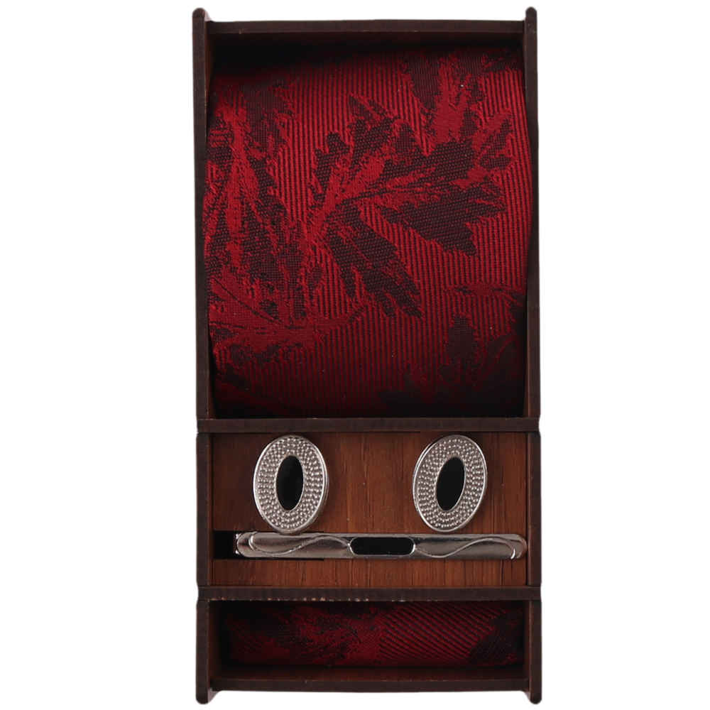 Men's Tie, Handkerchief & Cufflinks Neckwear Set - Luxurious Sorkh