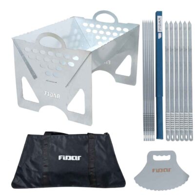 Set of Persian Mangal Portable Charcoal Grill – Stainless Steel & Skewers