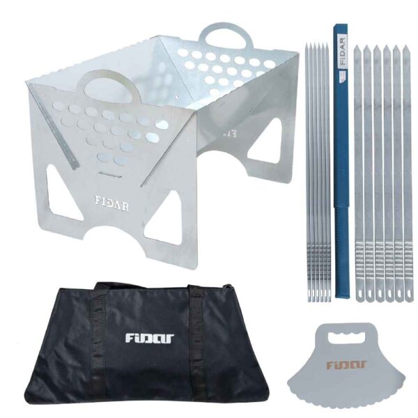 Set of Persian Mangal Portable Charcoal Grill - Stainless Steel & Skewers
