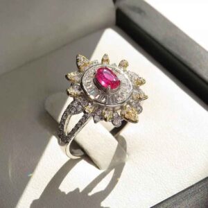 Sunburst Ruby Women's Silver Ring Model Ava