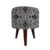 Round Velvet Footstool with Wooden Legs Inspired by Persian Art Gray Nazanin