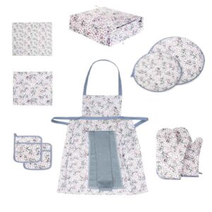10 Piece Gray Floral Kitchen Apron Set Model Parzad