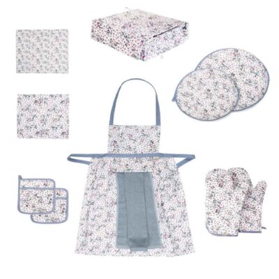 10 Piece Gray Floral Kitchen Apron Set Model Parzad
