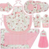 10 Piece Pink Floral Kitchen Apron Set Model Fama