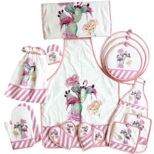 15 Piece Floral Kitchen Apron Set Model Rozhin
