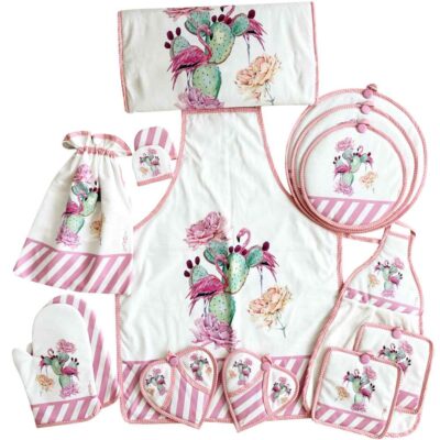 15 Piece Floral Kitchen Apron Set Model Rozhin