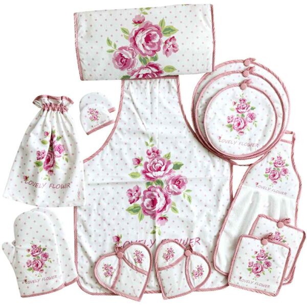 15 Piece Floral Kitchen Apron Set Model Yasamin