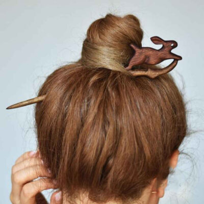 Wooden Hair Stick Handcrafted Matter Rabbit Design Large Size
