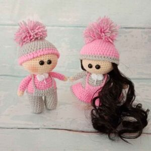 Set of 2 Fantasy Hand Knitted Stuffed Doll