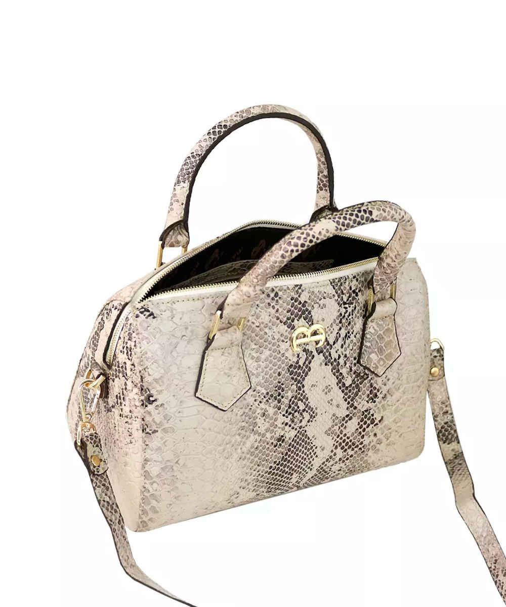 Luxurious Leather Bauletto Handbag with Snakeskin Pattern