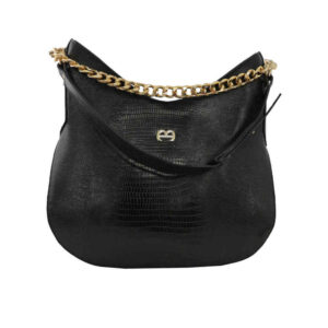 Black Real Leather Slouchy Bag – Hobo Style, Model Mante