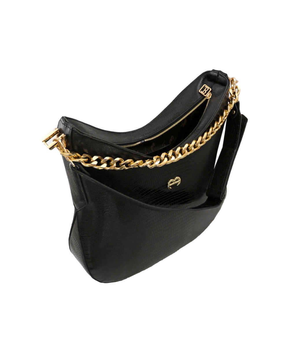 Black Real Leather Slouchy Bag – Hobo Style, Model Mante