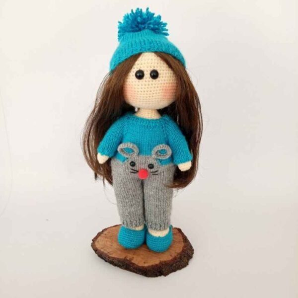 Amigurumi Handmade Crochet Stuffed Doll – Blue Girl | Soft Plush Toy