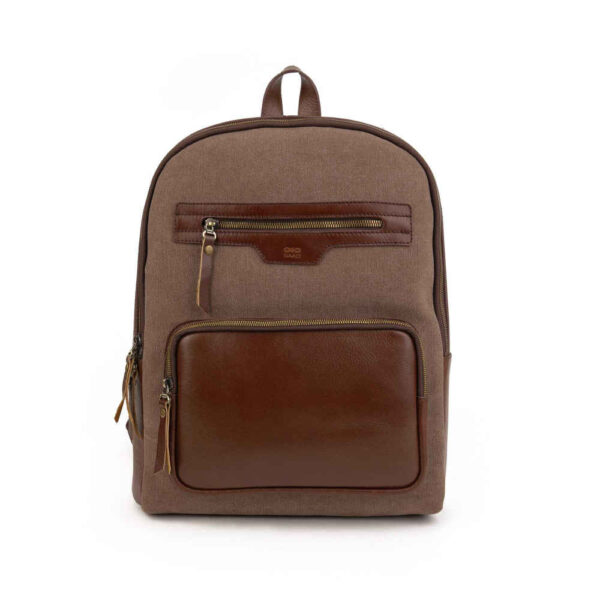 Brown Leather & Canvas Women's Backpack - Model Nina