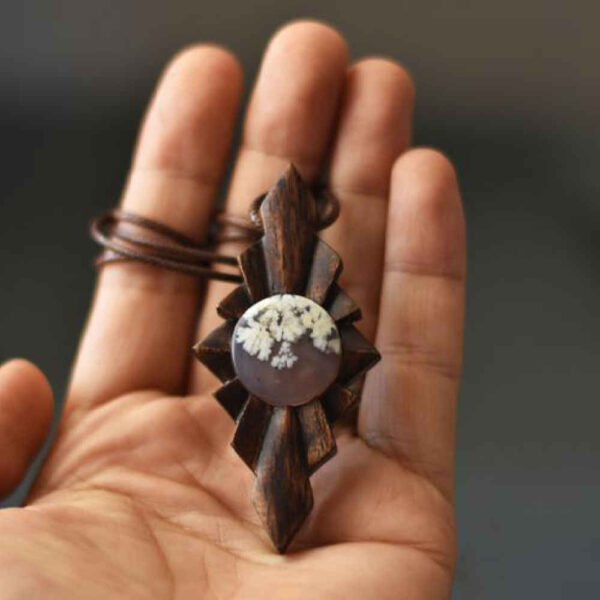 Handmade Agate & Wood Necklace Model Chakameh