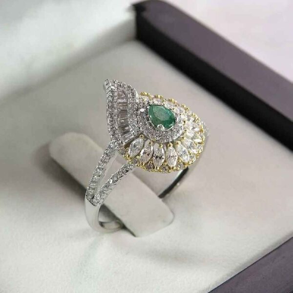 Green Emerald Silver Ring For Women Engagement Majlesi