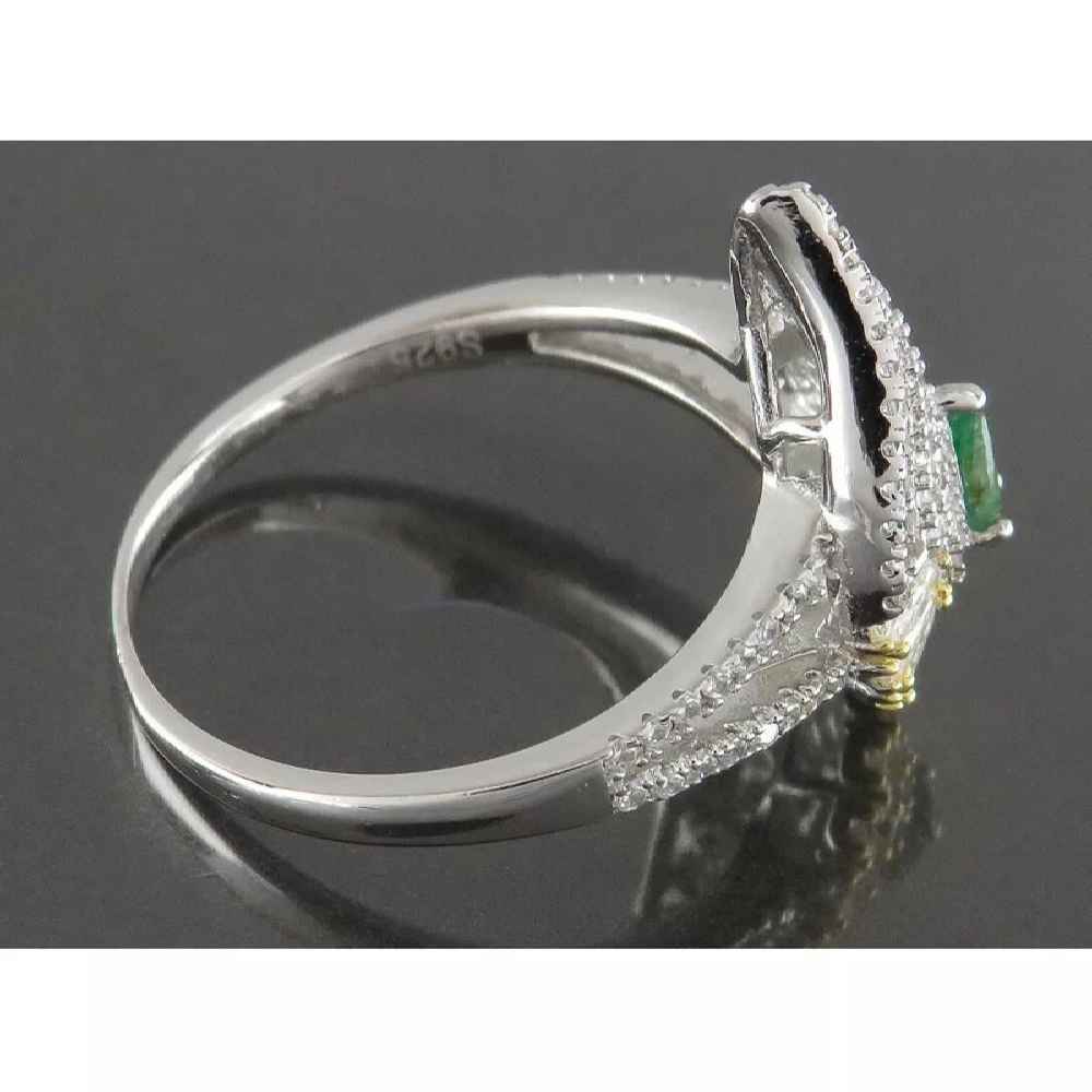 Green Emerald Silver Ring For Women Engagement Majlesi - ShopiPersia