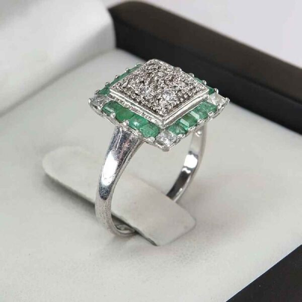 Green Emerald Silver Ring For Women Engagement Maral