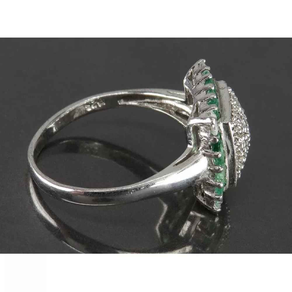 Green Emerald Silver Ring For Women Engagement Maral