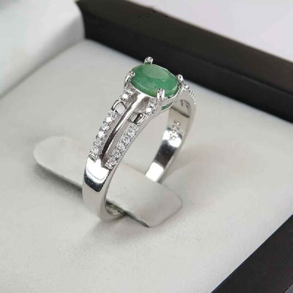 Green Emerald Silver Ring For Women Engagement Melorin