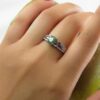 Green Emerald Silver Ring For Women Engagement Melorin