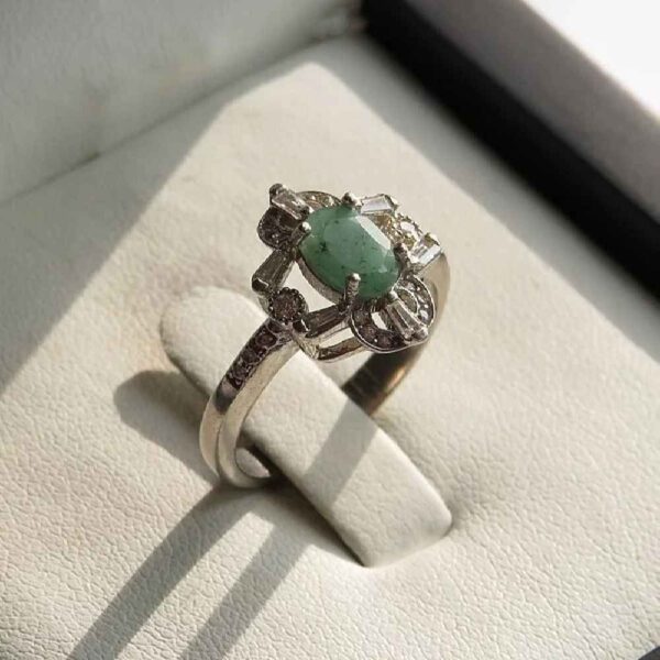 Green Emerald Silver Ring For Women Engagement Nazgol