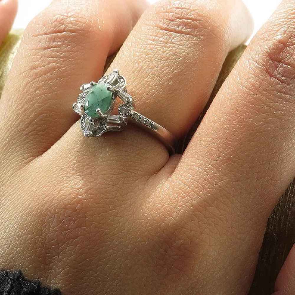 Green Emerald Silver Ring For Women Engagement Nazgol