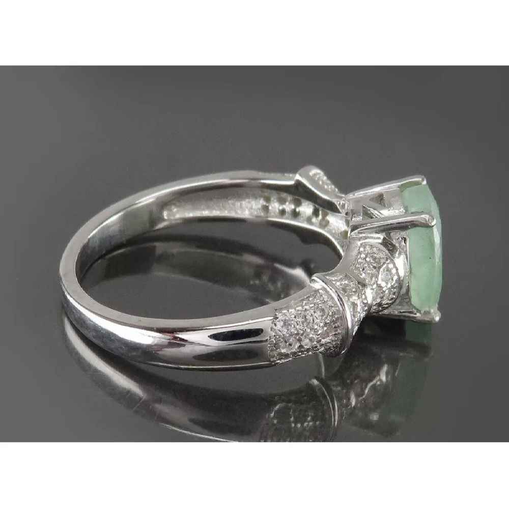 Green Emerald Silver Ring For Women Engagement Sanaz
