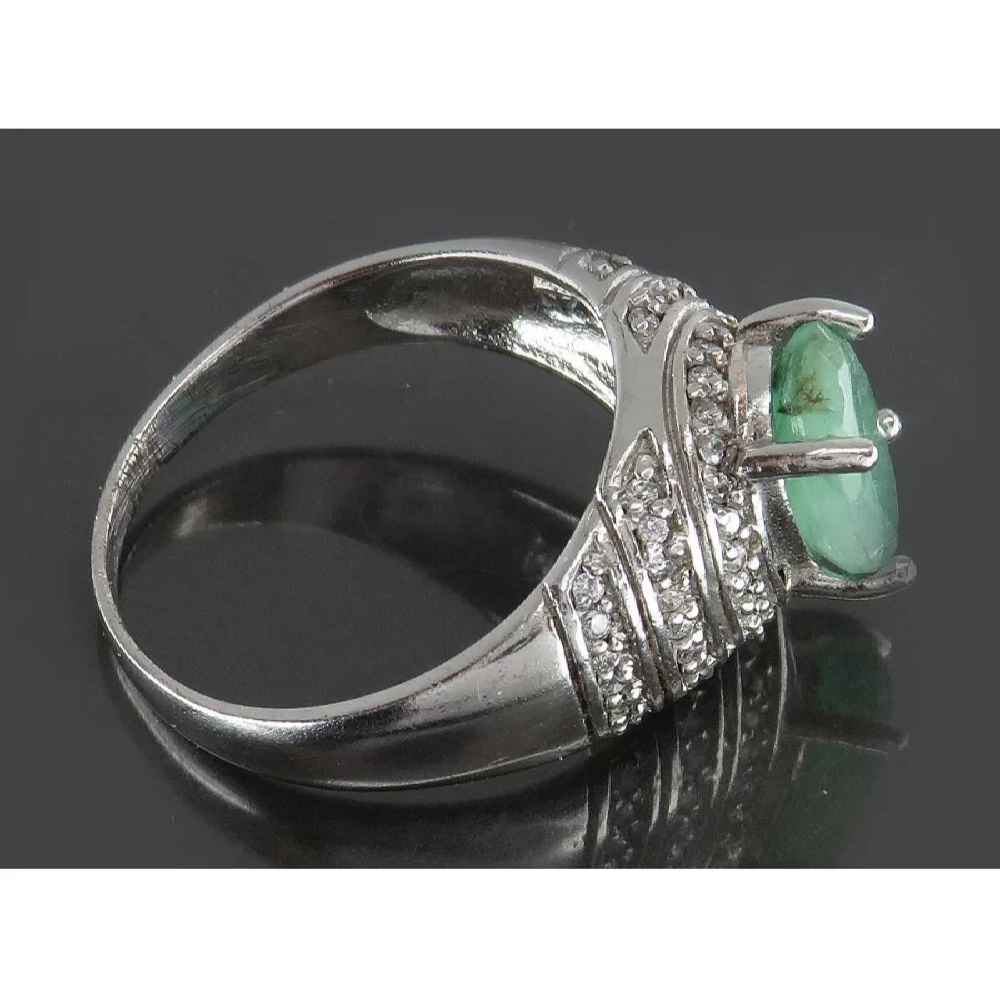 Green Emerald Silver Ring For Women Engagement Sara